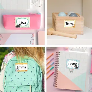 Writable animal name stickers with cat motifs for kids school supplies and personal labeling