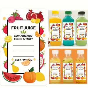 Diseño detallado de etiqueta de jugo de fruta con ilustraciones y espacio escribible