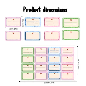 Dimension chart for 16-count colored self-adhesive storage labels in CM and IN