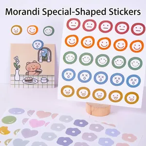Colorful Morandi round stickers with cute smiley face designs for DIY journaling and decoration