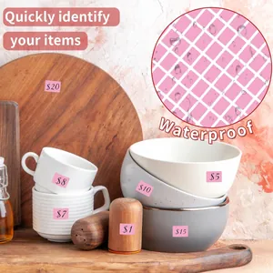 Etichette adesive rosa impermeabili per organizzare e prezzare stoviglie e tazze da cucina