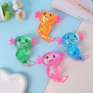 Axolotl Maltose Squishy Toy Stress Relief Sensory Glitter Toy Cute Cartoon Animal Squeeze Toy for Kids Adults Office Gift