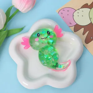 Cute green axolotl squishy toy with glitter maltose filling for sensory stress relief
