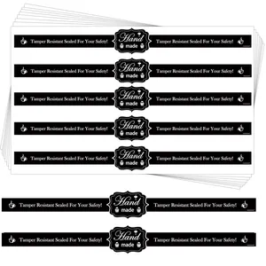 Hand Made Baking Sealing Stickers Tamper Resistant Long Safety Seal Labels For Cake Dessert Gift Packaging Black White