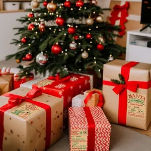 Vintage Kraftpapier Santa Express Weihnachtsgeschenkanhänger mit Namensfeld für Geschenke