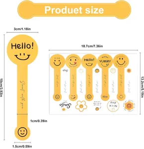 Detailed dimensions of yellow smiley face long strip baking stickers for gift packaging