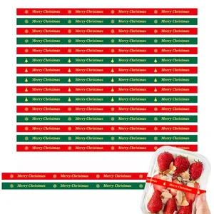 Red and green Merry Christmas long sealing stickers for holiday baking gift boxes