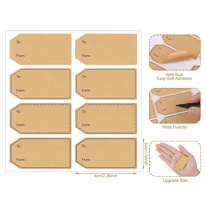 Detailed view of brown kraft gift tags with To/From labels and size specifications