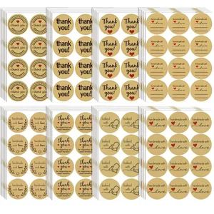 Kraft paper thank you stickers and handmade with love labels for gift packaging