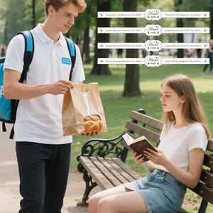 Dichtbij van een handgemaakte fraudebestendige zegelsticker op een bruine papieren bakkerstas.