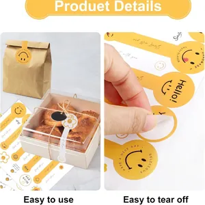 Yellow smiley face bakery stickers for cookie bags and boxes decoration