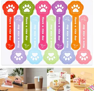 Colorful dog paw bakery long strip stickers for cake boxes and coffee cup sealing