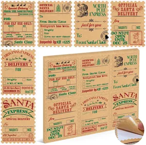 Vintage χριστουγεννιάτικα αυτοκόλλητα kraft με μοτίβα Άγιο Βασίλη και North Pole Express