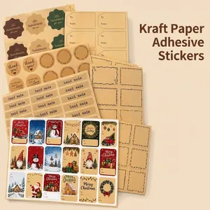 Etiquetas de Papel Kraft Vintage Thank You Handmade Pegatinas Autoadhesivas de Sello Navideño para Decoración de Cajas de Regalo Sobres Panadería