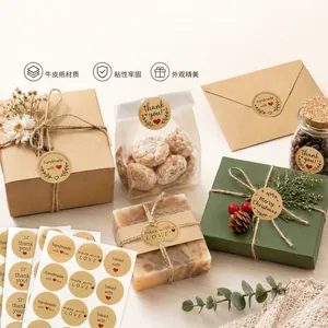 Versátiles pegatinas redondas de papel kraft para regalos hechos a mano y envases