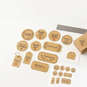 Etiquetas adhesivas de papel kraft con texto Thank You para decoración de paquetes.
