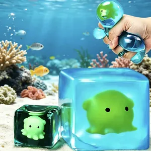 Luminous underwater world square squishy toy with octopus design for stress relief