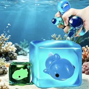 Squeeze underwater world stress relief toy with luminous cube and sea creature designs