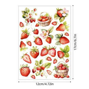 Watercolor strawberry sticker sheet with dimensions 12x17cm for journaling and DIY.