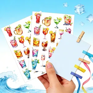 Set of watercolor summer drink stickers for creative scrapbooking and DIY handbook decoration