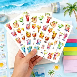 Watercolor style summer cold drink sticker sheets for scrapbooking and DIY collage decoration