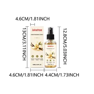 Afmetingen van 100 ml vanille huisparfum spray met verpakkingsdetails