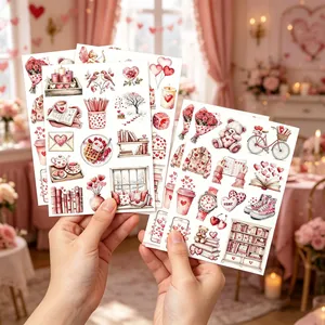 Romantische roze aquarel stickers voor scrapbooking en creatieve DIY-dagboekdecoratie