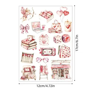 Aquarel roze sweetheart sticker vel voor scrapbooking en DIY handboek decor 12x17cm