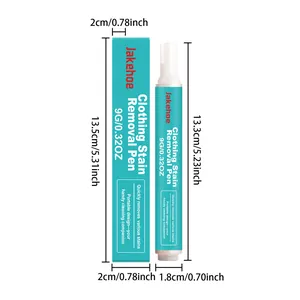 Détails des dimensions du stylo détachant JAKEHOE avec sa boîte d'emballage de 9g