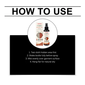 Detailed four-step instructions for JAKEHOE fabric color care spray and packaging