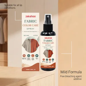 Jakehoe fabric color care spray showing before and after effect on clothing, 100ml bottle