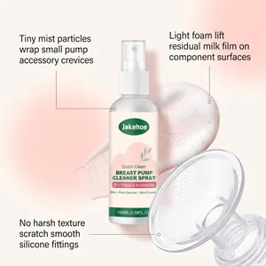 Detailed view of mild foam cleaning breast pump shield with a 100ml spray bottle