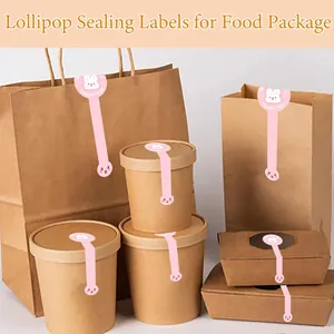 Etiquetas largas rosas para sellar paquetes de comida con diseño de animales