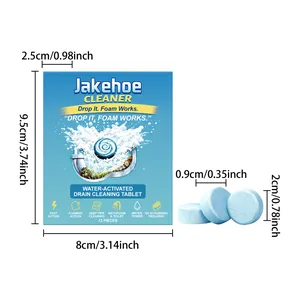 Tabletas de limpieza Jakehoe activadas por agua con dimensiones para la caja y la tableta