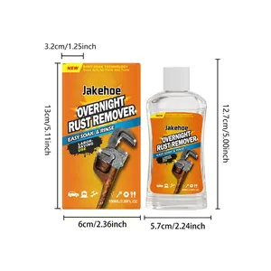 Detailed dimensions of Jakehoe 100ml overnight rust remover bottle and packing box
