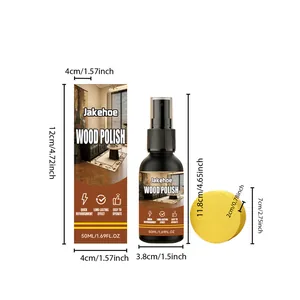 Detailed dimensions of Jakehoe wood polish spray, box, and application sponge set