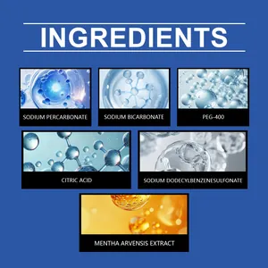 Lista detallada de ingredientes activos para tabletas de limpieza y desatascador de tuberías.
