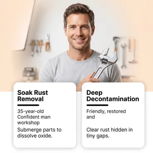 Close-up detail showing professional rust removal benefits for metal tools in a workshop