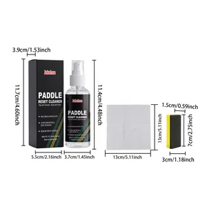 Detailed measurements of JAKEHOE paddle cleaner set including spray bottle, cloth and sponge