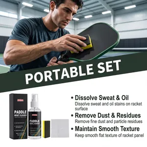 Close-up details of the pickleball paddle cleaner set features and usage instructions