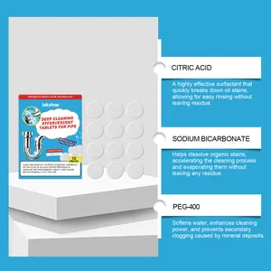 Pipe cleaning effervescent tablets detail showing citric acid and sodium bicarbonate ingredients.