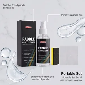 Close-up of paddle cleaner set including 60ml spray, sponge, and microfiber cloth.