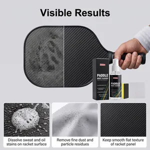 Detailed view of pickleball paddle cleaner removing sweat and oil stains from surface.