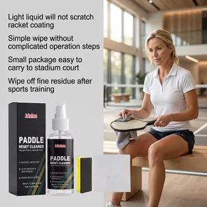 Pickleball paddle cleaner kit showing use on sports court with sponge and cloth tools