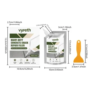 Detailed dimensions of vyreth heavy-duty concrete crack repair filler with scraper tool