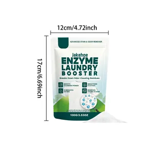 Detailed dimensions of Jakehoe enzyme laundry booster 100g pouch showing 17x12cm size