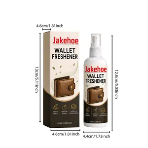 Detailed dimensions of JAKEHOE 100ml wallet freshener spray and its packaging box
