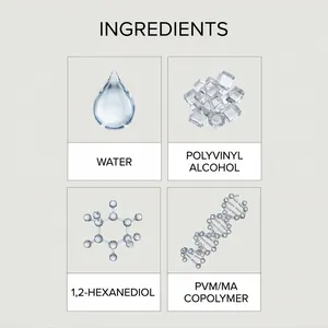 Detailed ingredients list for concrete crack repair filler showing water and polymers