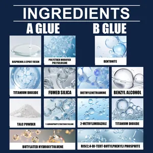 Macro view of chemical ingredients list for industrial AB casting glue bonding agent.