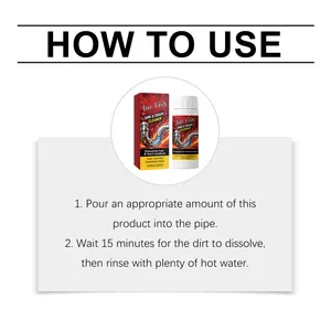 Detailed English instruction guide for using Jue Fish sink and drain cleaner powder